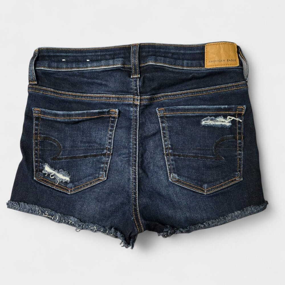 American Eagle Hi-Rise Shortie Distressed Cut Off Denim Shorts 0 Summer Festival - Picture 2 of 10